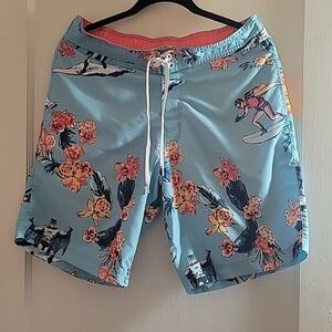 Batman & Robin Comic Men's Blue Multi Color Hawaiian Surf Swim Trunks, Size: M